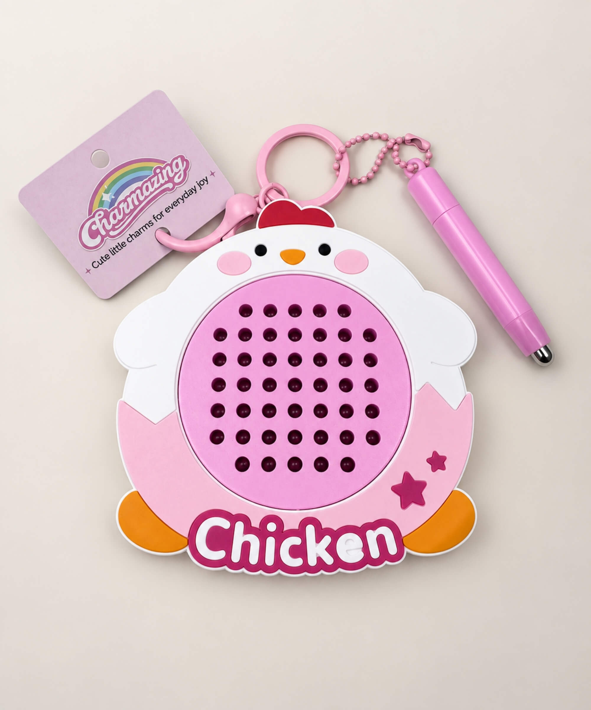 Chicken magnetic bead drawing keychain with pink magnetic pen